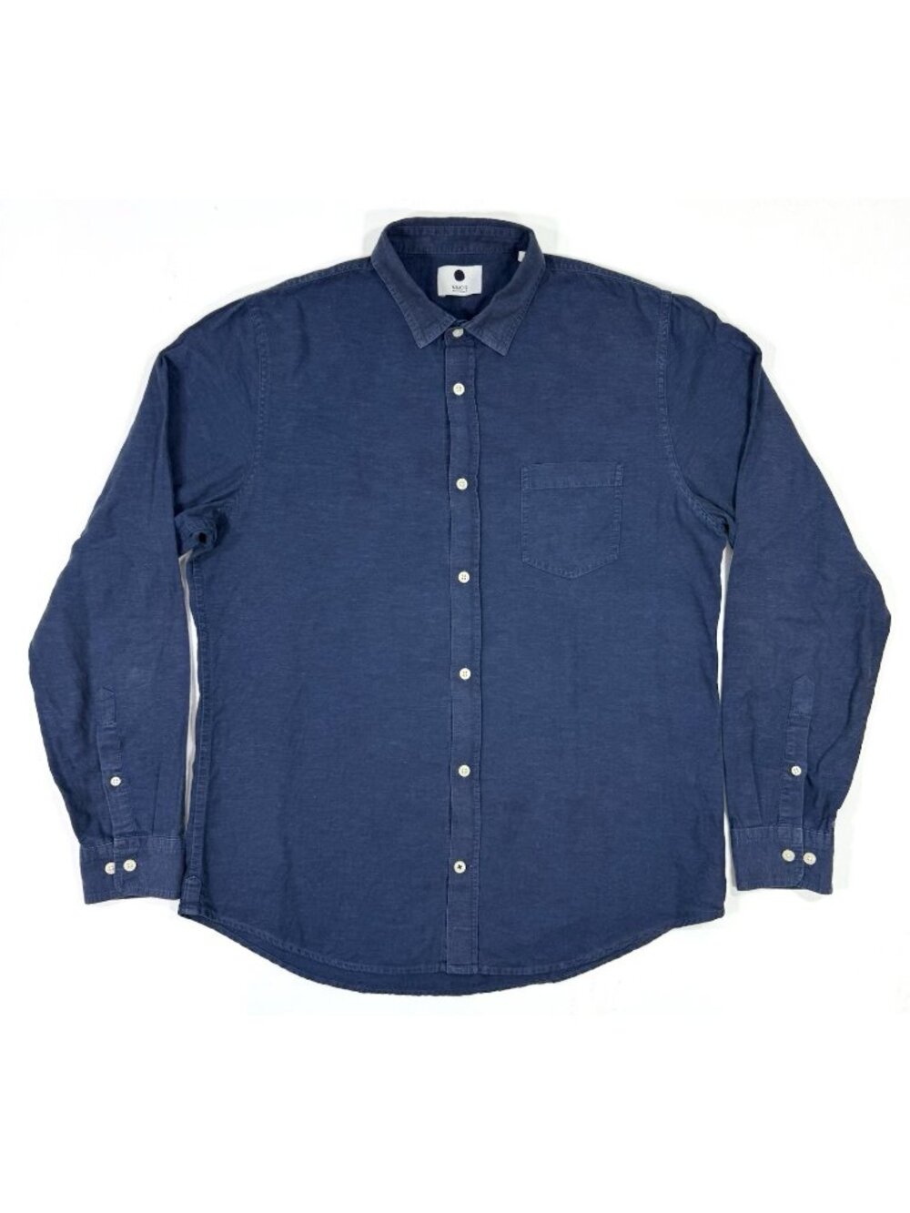 NN07 No Nationality Mens Frede Shirt Linen Blend Size Large Slim Indigo Blue